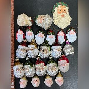 23 Vintage Santa Head Faces Hand Blown Glass Christmas Ornament Blown Mold